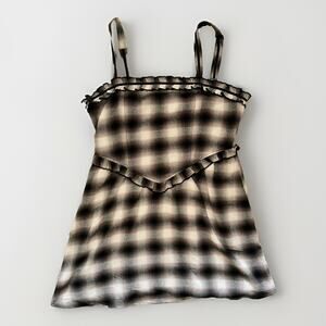 Heart & Heels Plaid Lined Ruffle Strapped Mini Dress 26 in Length Size Large